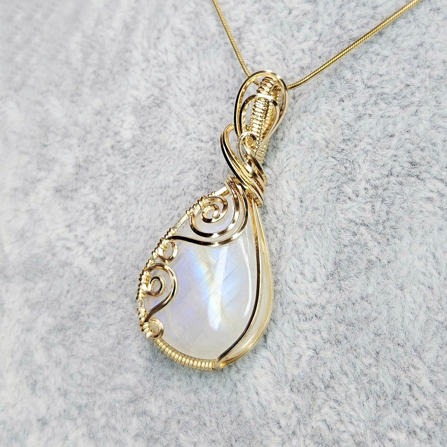 Rainbow Moonstone in 14K Gold Fill Handmade Wire-Wrap Pendant