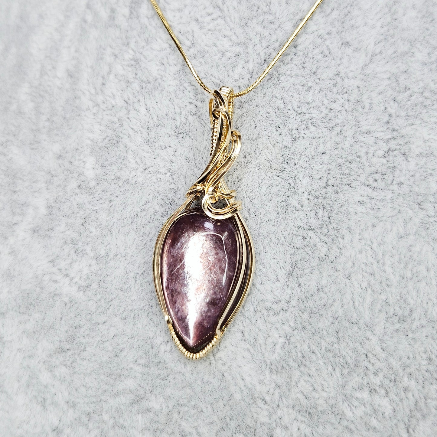 Gem Lepidolite in 14K Gold Fill Handmade Wire-Wrap Pendant