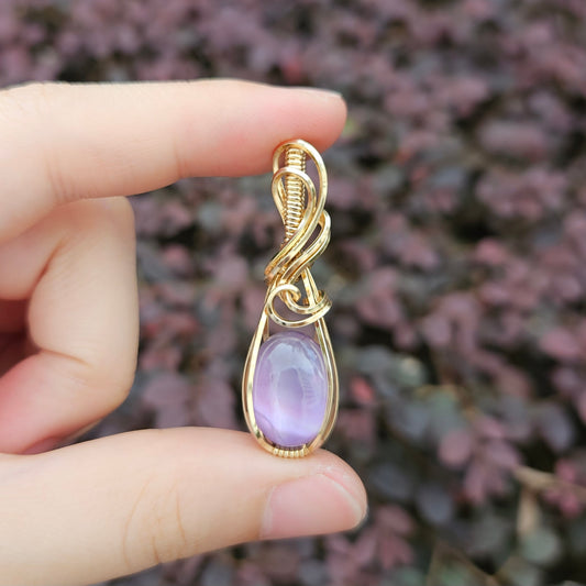 Mother Of Pearl Fluorite Doublet in 14K Gold Fill Handmade Wire-Wrap Pendant