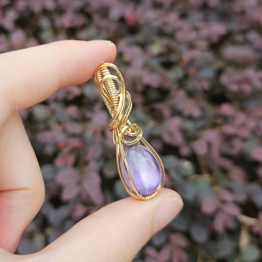Mother Of Pearl Fluorite Doublet in 14K Gold Fill Handmade Wire-Wrap Pendant