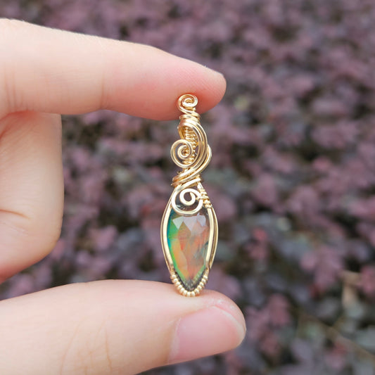 Black Aurora Opal in 14K Gold Fill Handmade Wire-Wrap Pendant