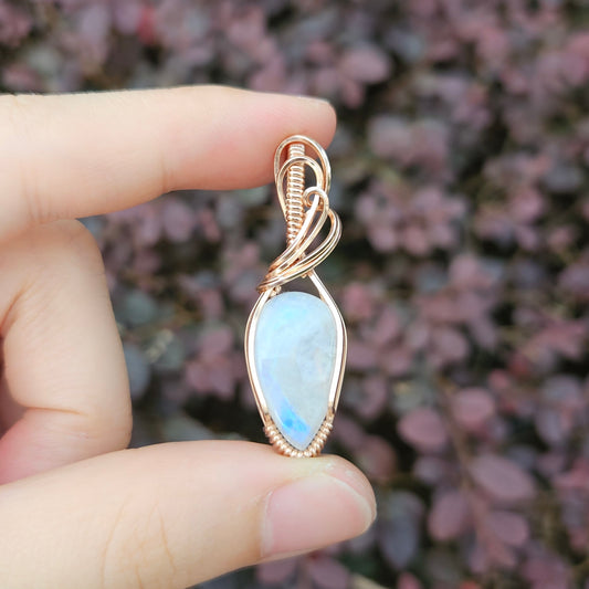 Moonstone in 14K Rose Gold Fill Handmade Wire-Wrap Pendant
