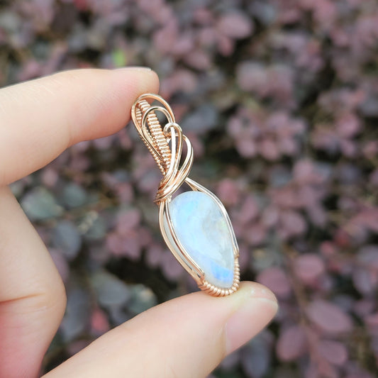 Moonstone in 14K Rose Gold Fill Handmade Wire-Wrap Pendant