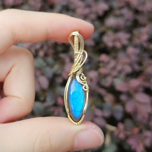 Blue Labradorite in 14K Gold Fill Handmade Wire-Wrap Pendant