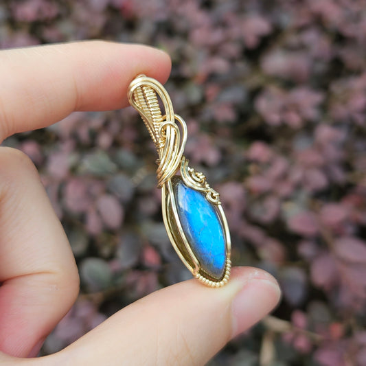Blue Labradorite in 14K Gold Fill Handmade Wire-Wrap Pendant