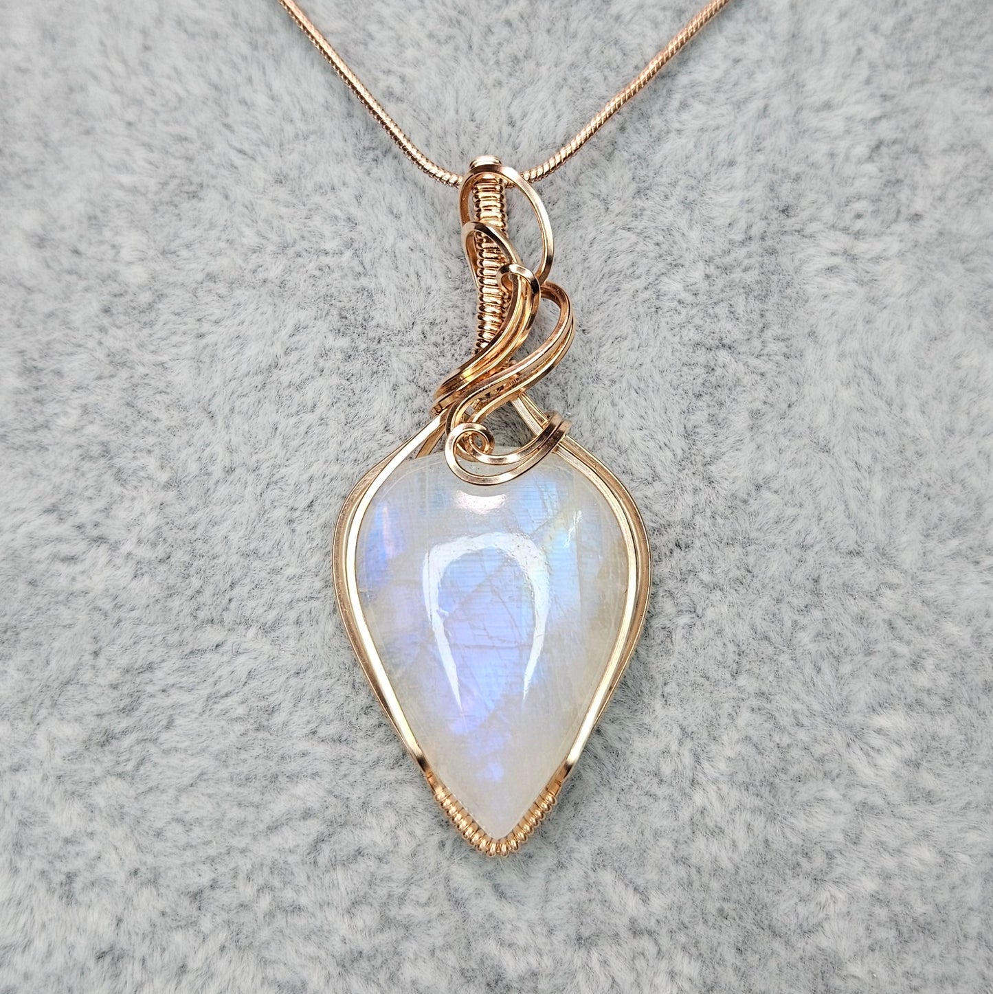 Moonstone in 14K Rose Gold Fill Handmade Wire-Wrap Pendant