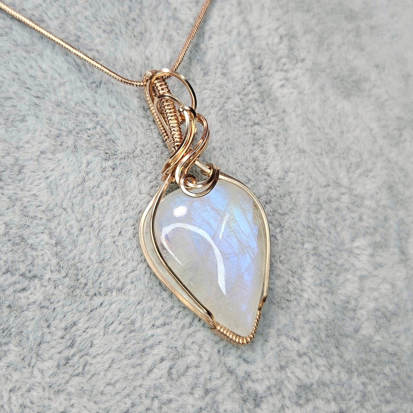 Moonstone in 14K Rose Gold Fill Handmade Wire-Wrap Pendant