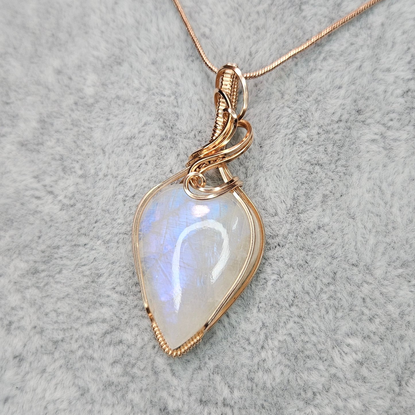 Moonstone in 14K Rose Gold Fill Handmade Wire-Wrap Pendant