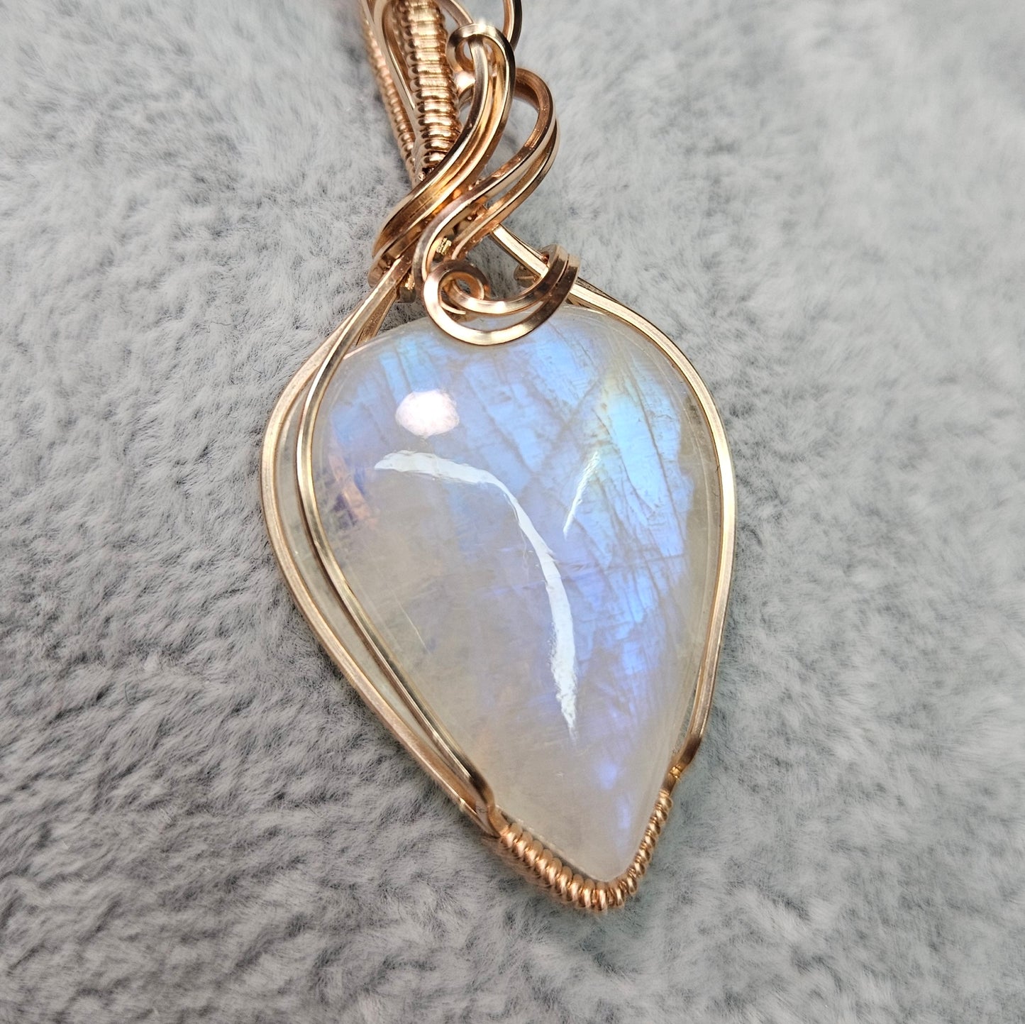 Moonstone in 14K Rose Gold Fill Handmade Wire-Wrap Pendant