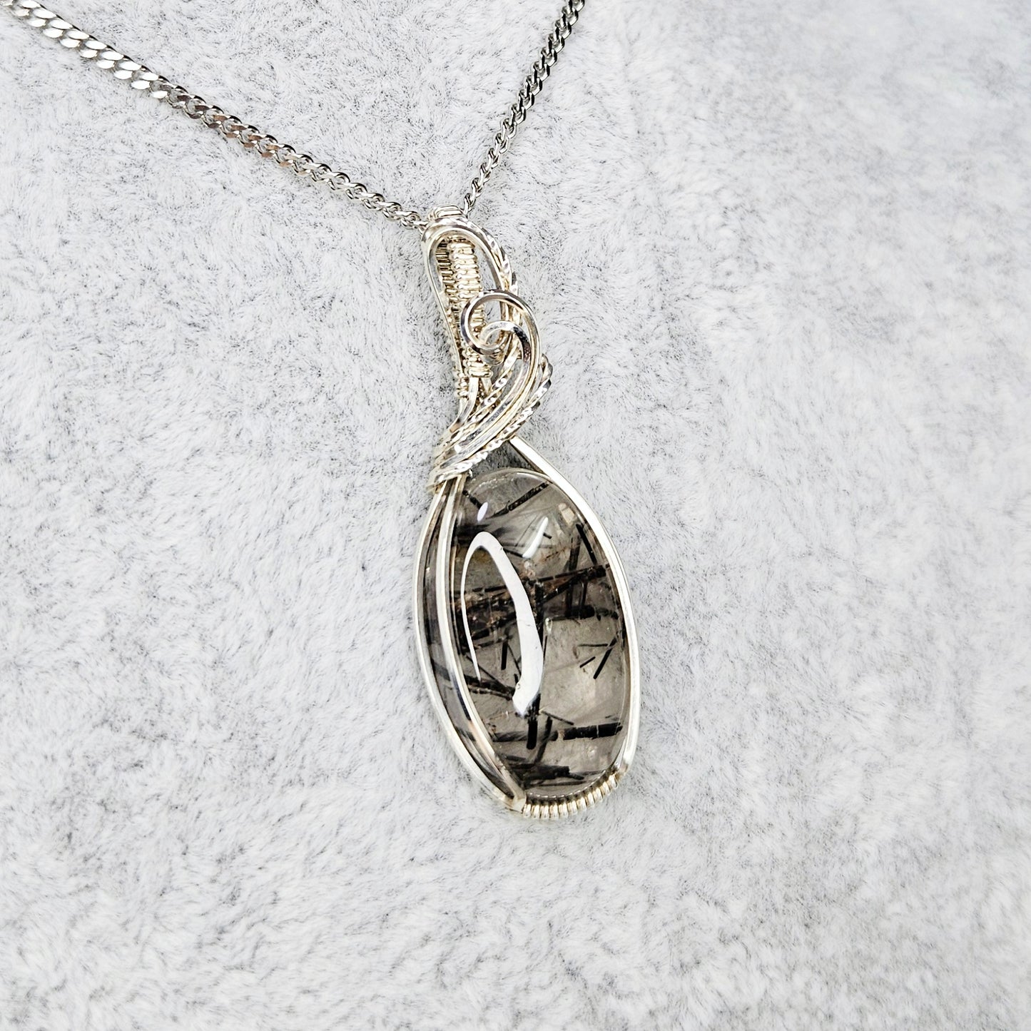Tourmalinated Quartz in 925 Solid Sterling Silver Handmade Wire-Wrap Pendant