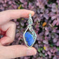 Blue Labradorite in 925 Solid Sterling Silver Handmade Wire-Wrap Pendant (With Choker)