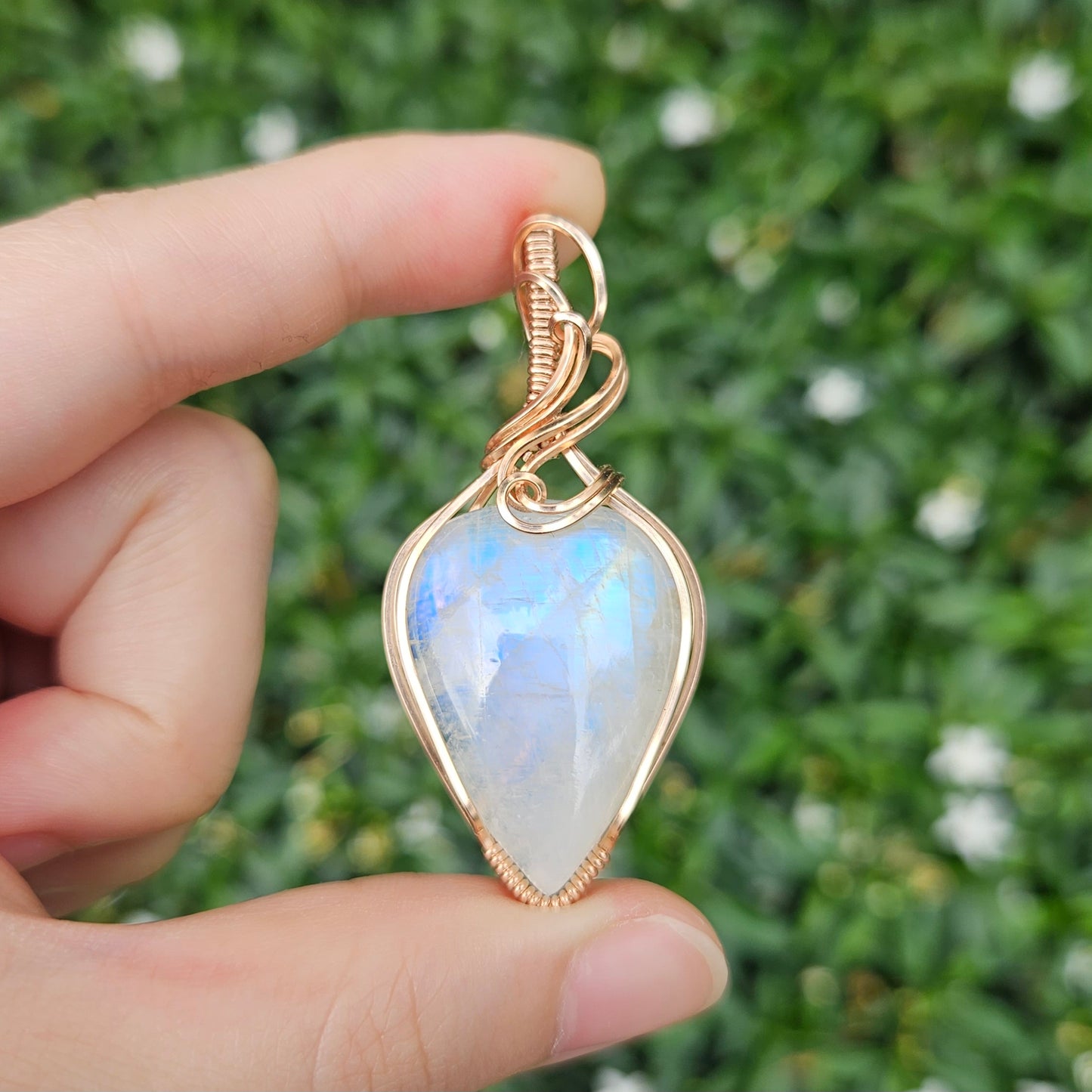 Moonstone in 14K Rose Gold Fill Handmade Wire-Wrap Pendant