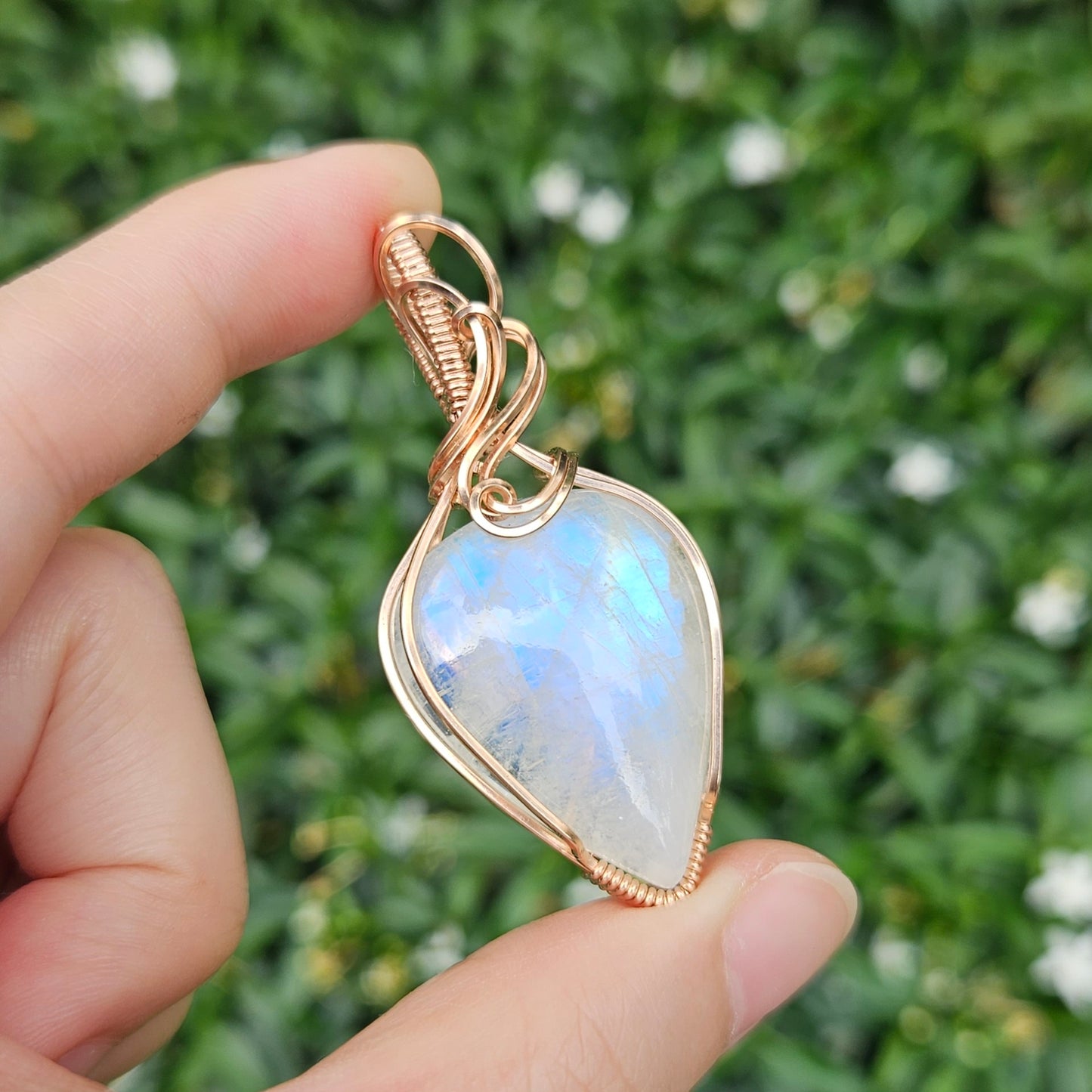 Moonstone in 14K Rose Gold Fill Handmade Wire-Wrap Pendant