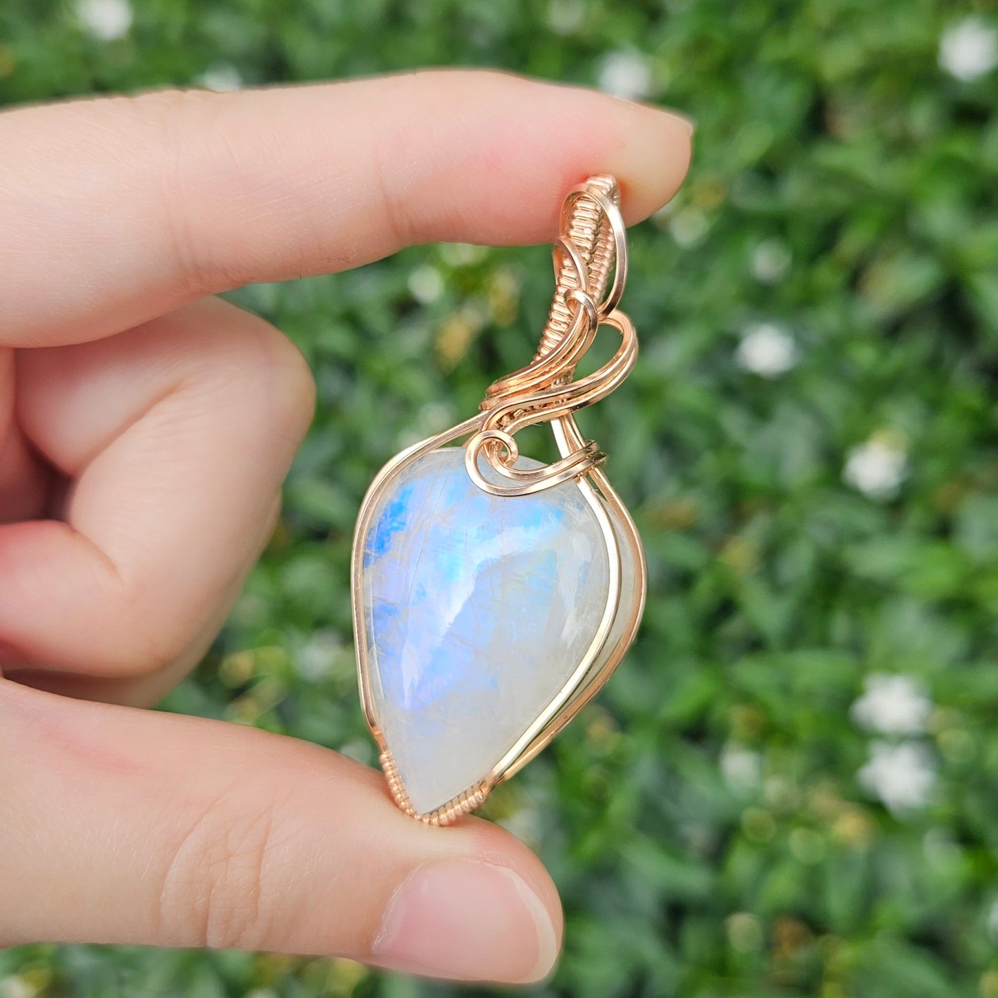 Moonstone in 14K Rose Gold Fill Handmade Wire-Wrap Pendant