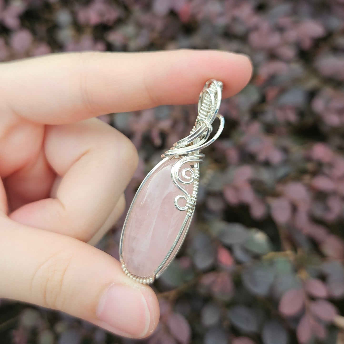 Rose Quartz in 925 Solid Sterling Silver Handmade Wire-Wrap Pendant