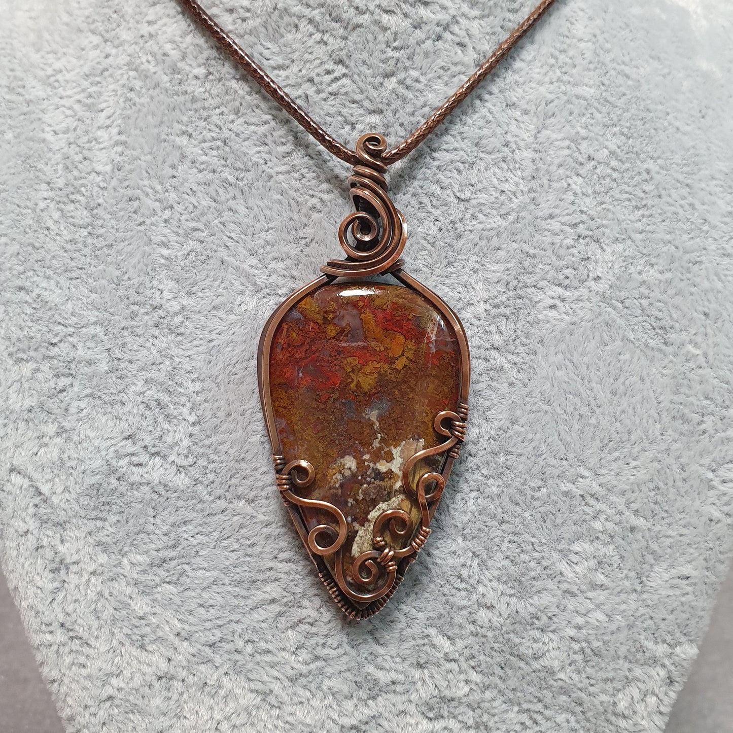 Seam Agate in Oxidised Copper Handmade Wire-Wrap Pendant