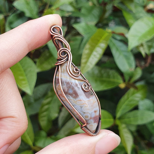 Ocean Jasper in Oxidised Copper Handmade Wire-Wrap Pendant