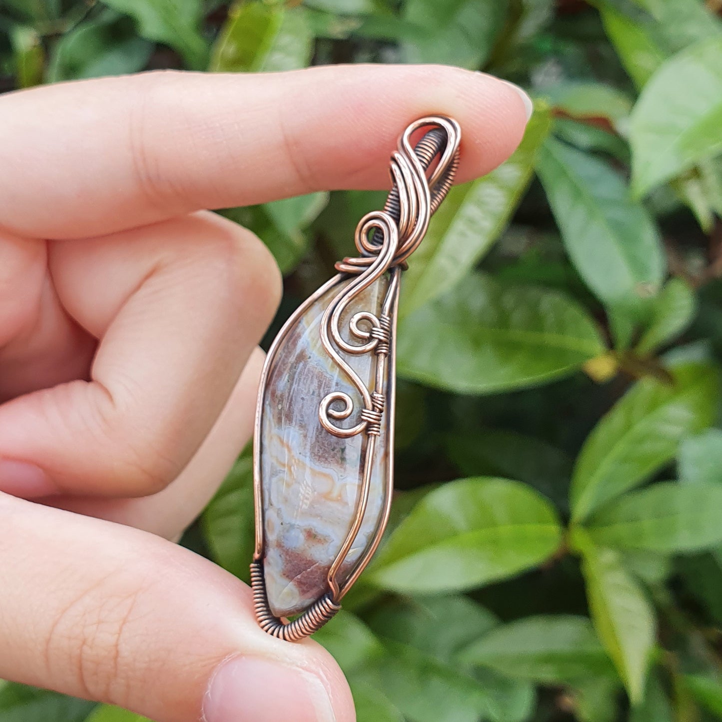 Ocean Jasper in Oxidised Copper Handmade Wire-Wrap Pendant