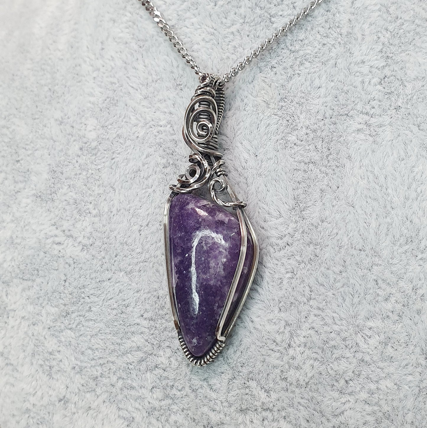Lepidolite in Oxidised 925 Solid Sterling Silver Handmade Wire-Wrap Pendant