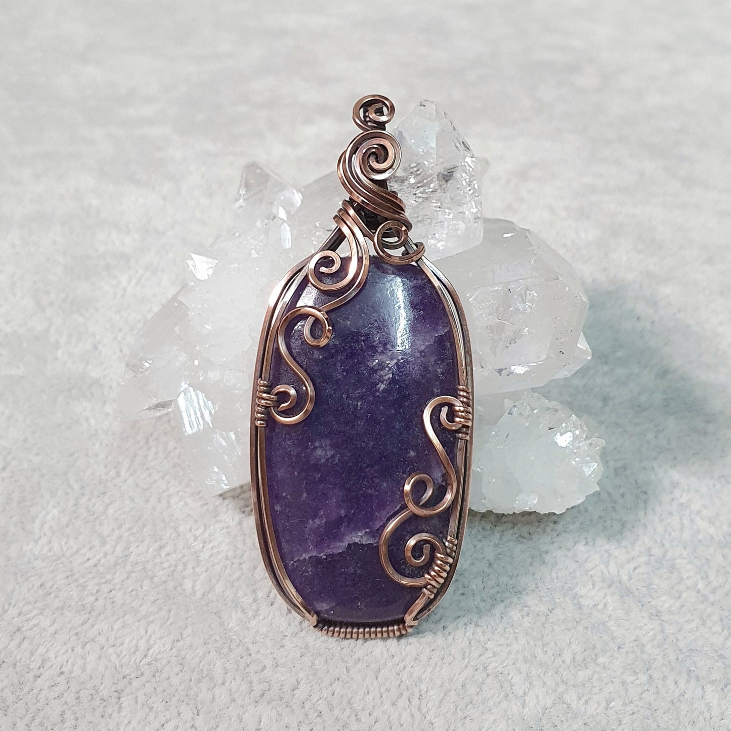 Lepidolite in Oxidised Copper Handmade Wire-Wrap Pendant