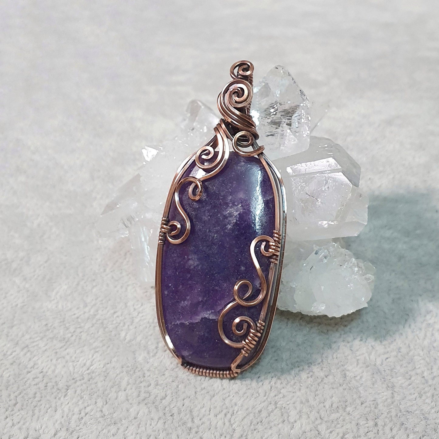 Lepidolite in Oxidised Copper Handmade Wire-Wrap Pendant