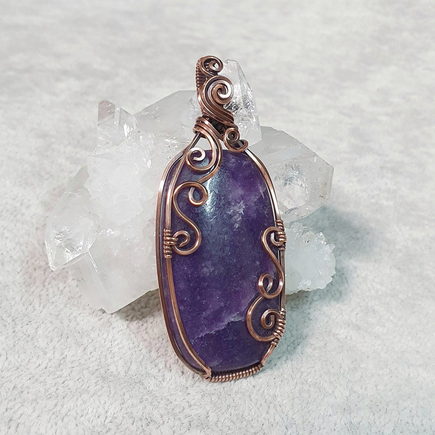 Lepidolite in Oxidised Copper Handmade Wire-Wrap Pendant